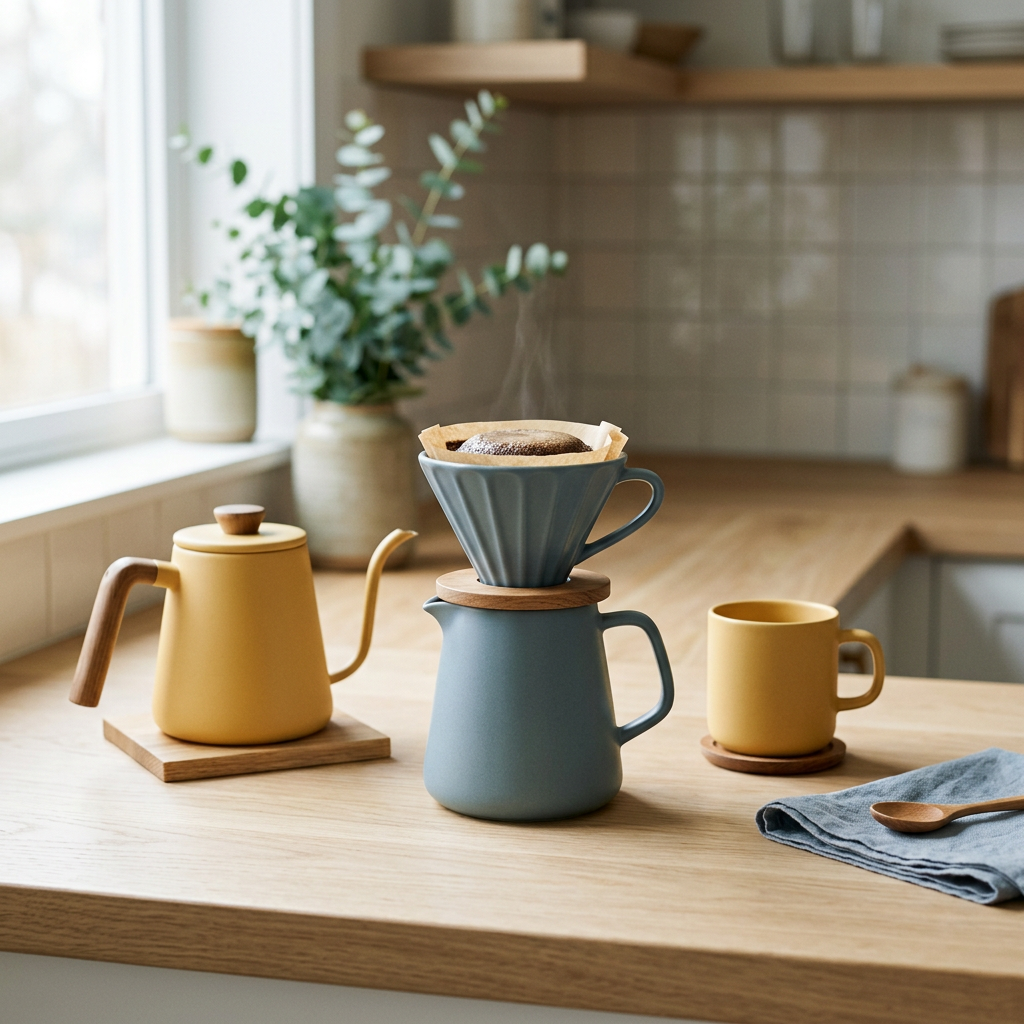 Sample competitor ad creative: a ceramic pour-over coffee set on an oak counter